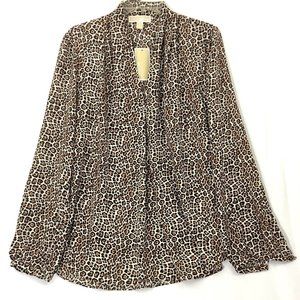 🐆 Michael Kors Womens Cheetah/ Leopard Print Long Sleeve Shirt Size L 🐆